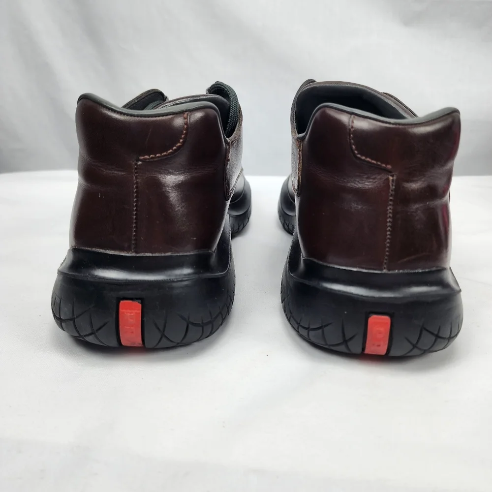 Prada Brown Leather Slip-On Oxfords with Black Soles